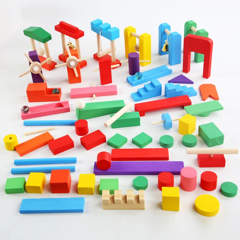 Woodworking Domino - Montessori drewniana tęczowa zabawka Domino akcesoria