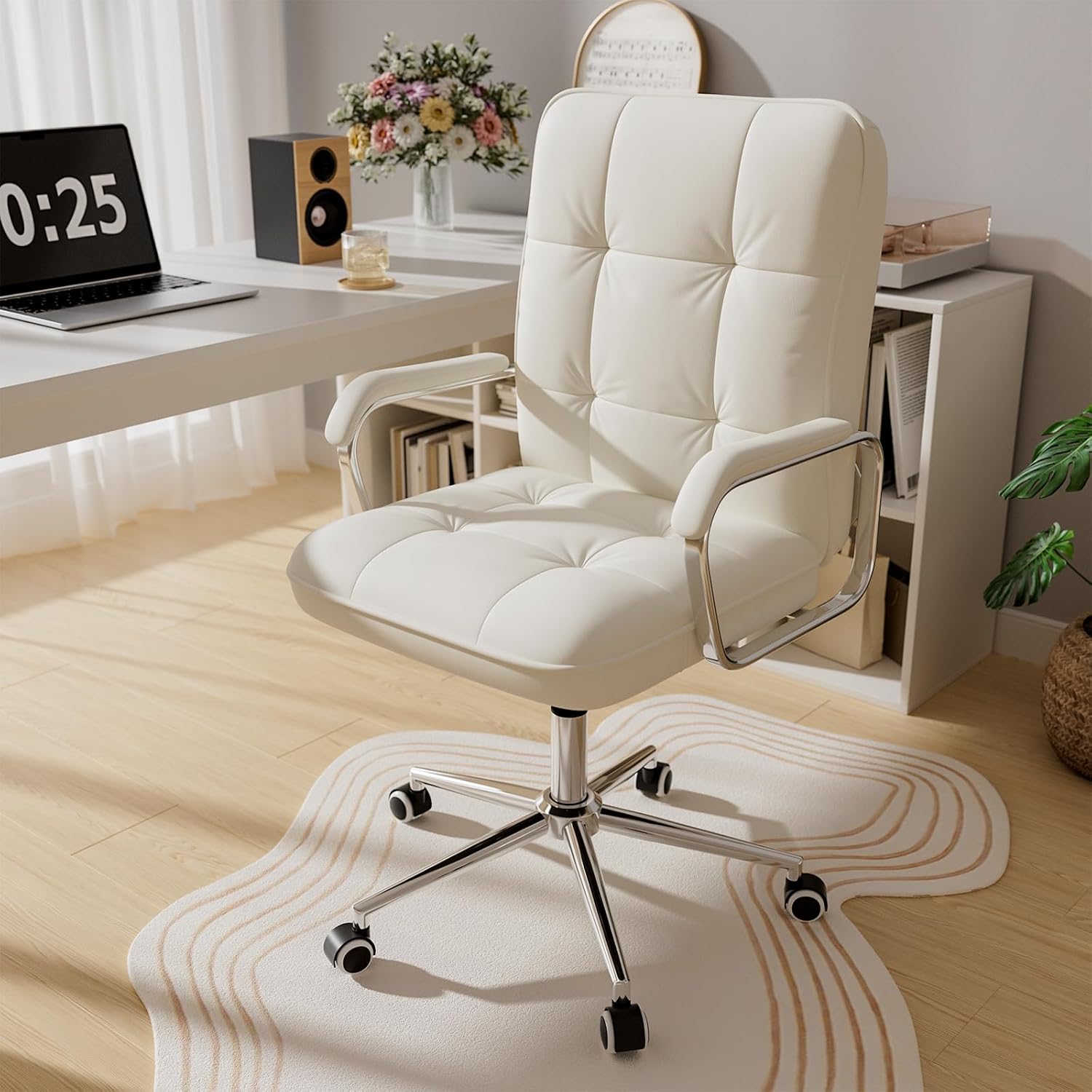 Woodworking Desk Chair - Skórzane krzesło biurowe z średnim oparciem,